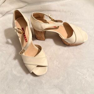 Prada Cream Leather Cork Heels